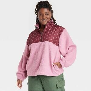 🆕 UNIVERSAL THREADS | Pink Quarter Zip Boho Silky Sherpa Jacket | Medium